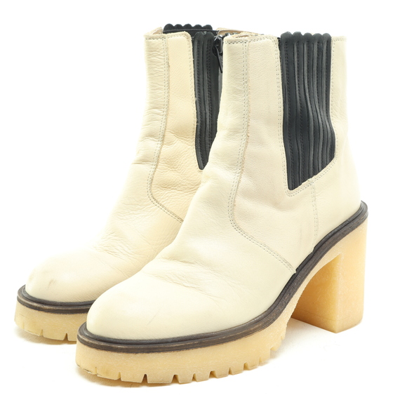 Free People James Chunky Heel Chelsea Leather Boots Women EU 38 White/Black - Picture 6 of 16